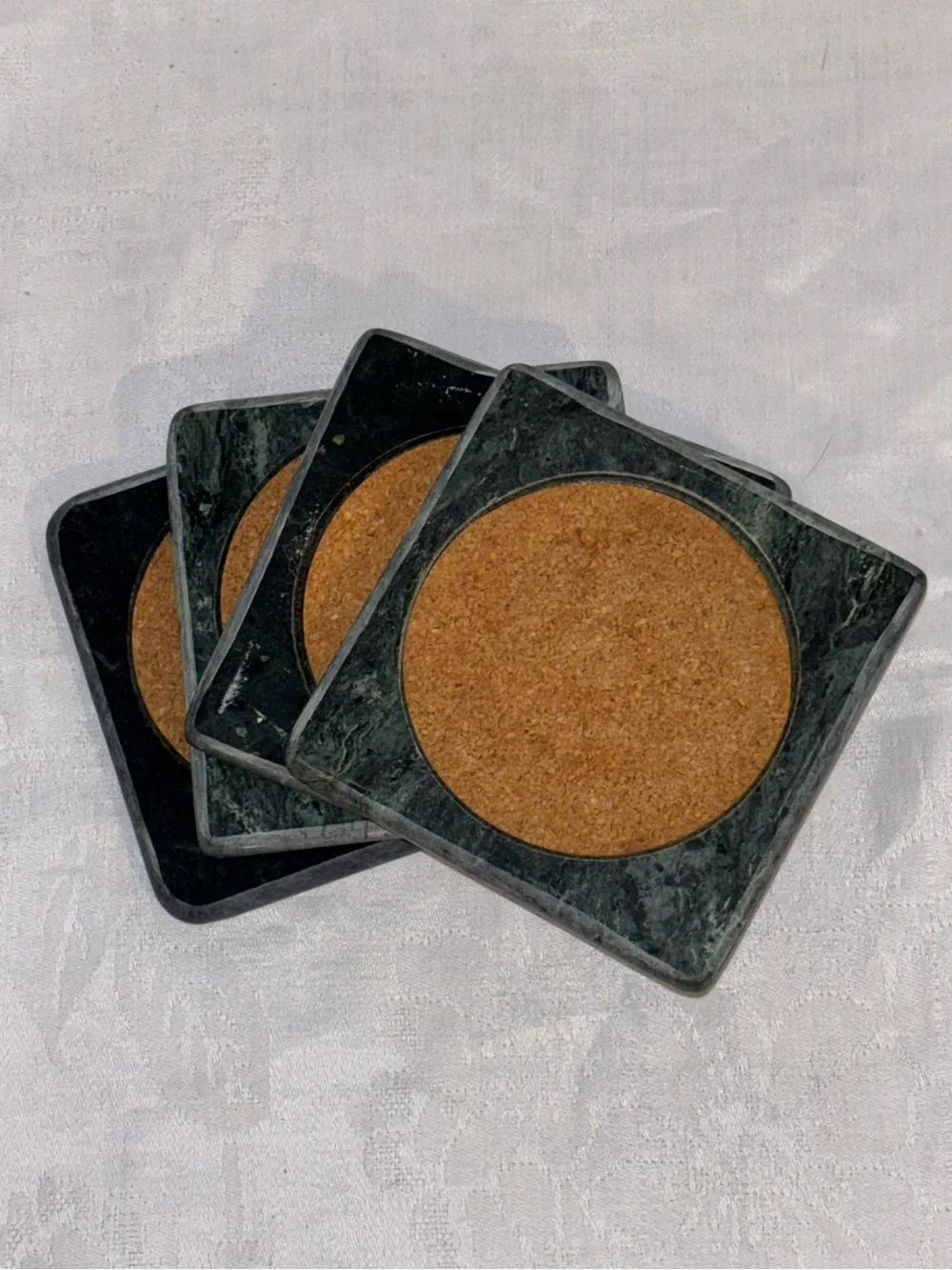 VINTAGE Set of 4 Green Marble Coasters Cork